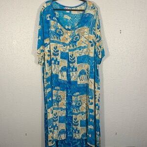 Bop by We Be Bop Blue & Tan Abstract Animal Print Layered Loose Fit Dress